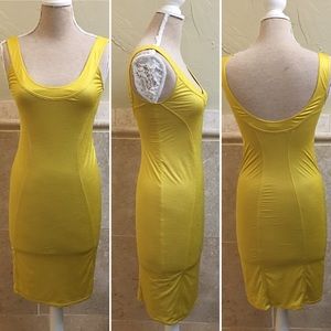 Helmut Lang Yellow MIDI Bodycon Mini Dress Size M FLAW